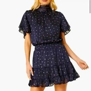 Misa Saffia Mini Dress- Navy Lurex Dot- XS